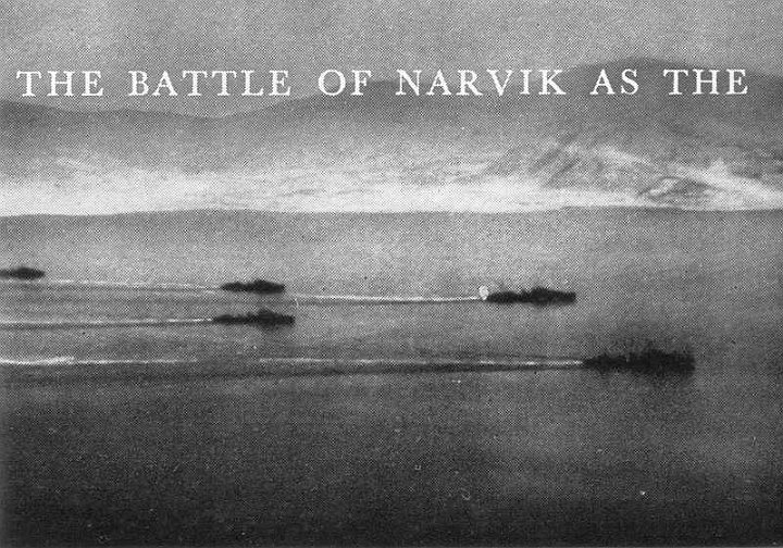 narvik1.jpg - The British destroyer force, screening the Warspite, enteres Ofot Fiord. This and most of the following pictures were taken from the Flagship's Swordfish.